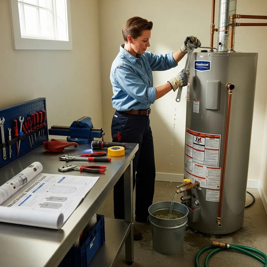 Homeowner performing maintenance on a water heater, emphasizing preventive care