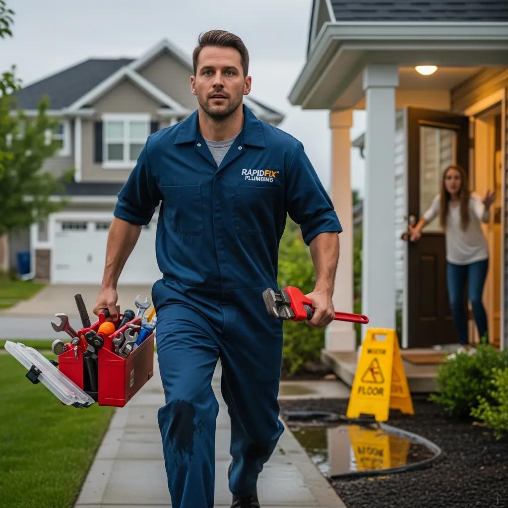 Plumber responding to a plumbing emergency at a residential home