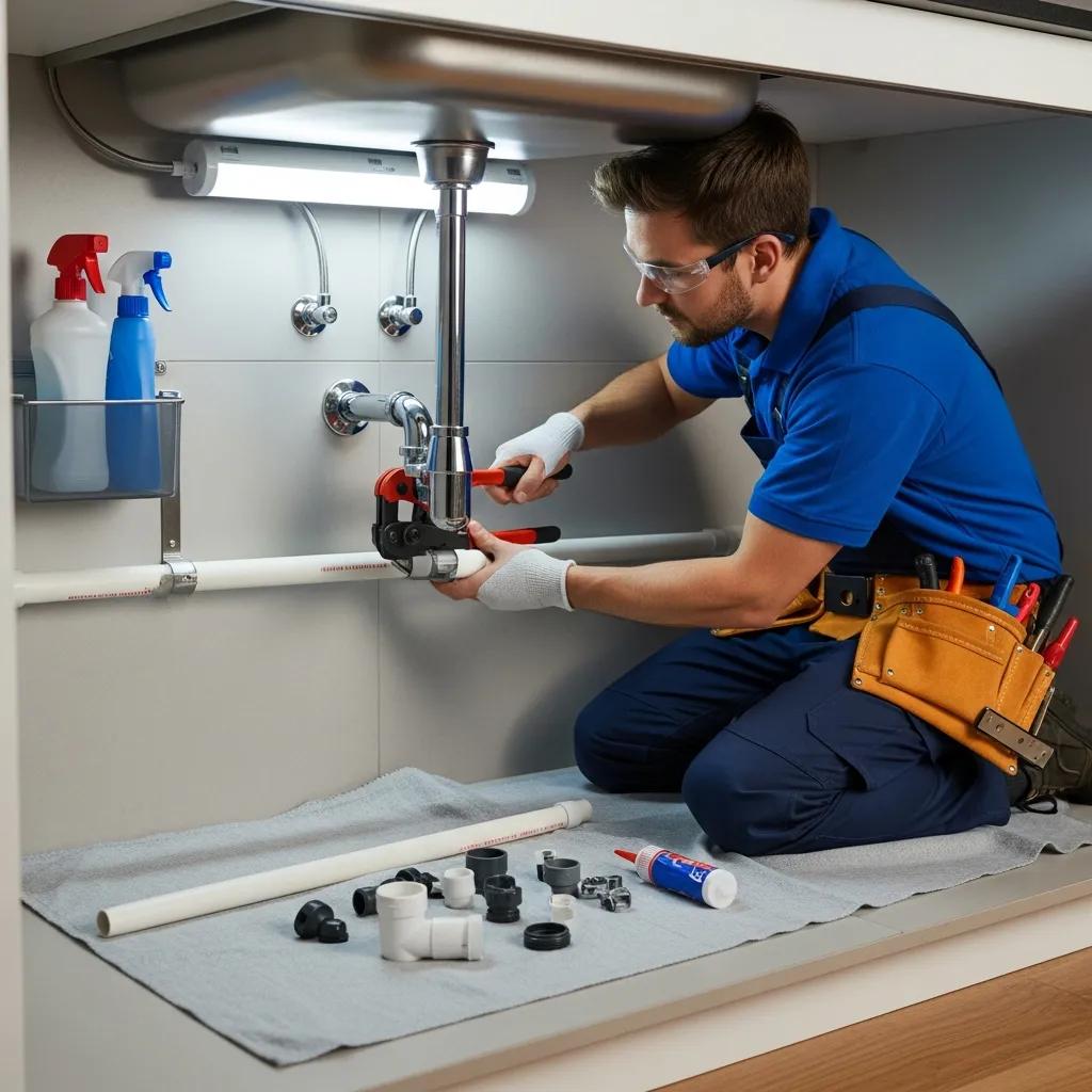 Professional plumber replacing pipes in a residential setting, showcasing expertise and quality service