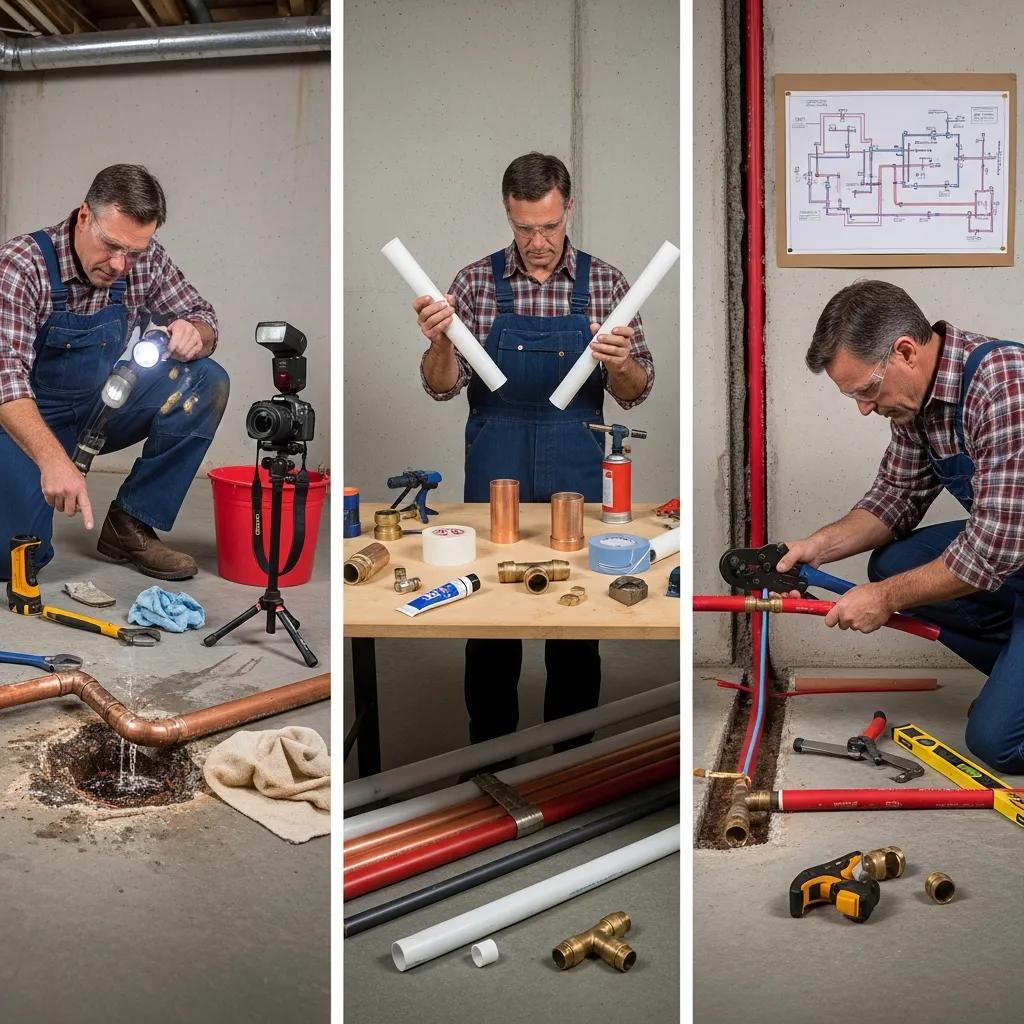 Step-by-step process of emergency pipe replacement by a licensed plumber