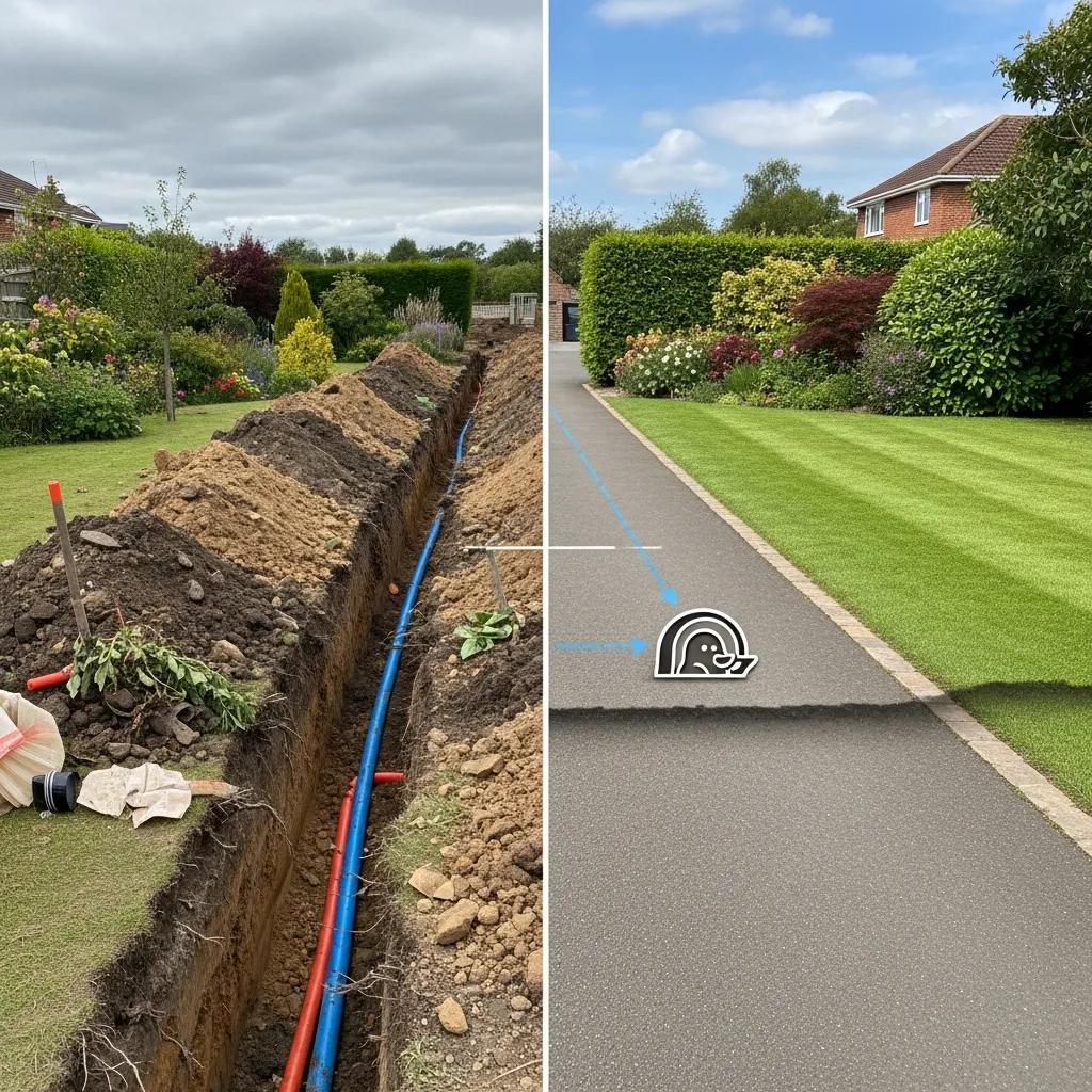Visual representation of the environmental benefits of trenchless plumbing, highlighting minimal excavation impact