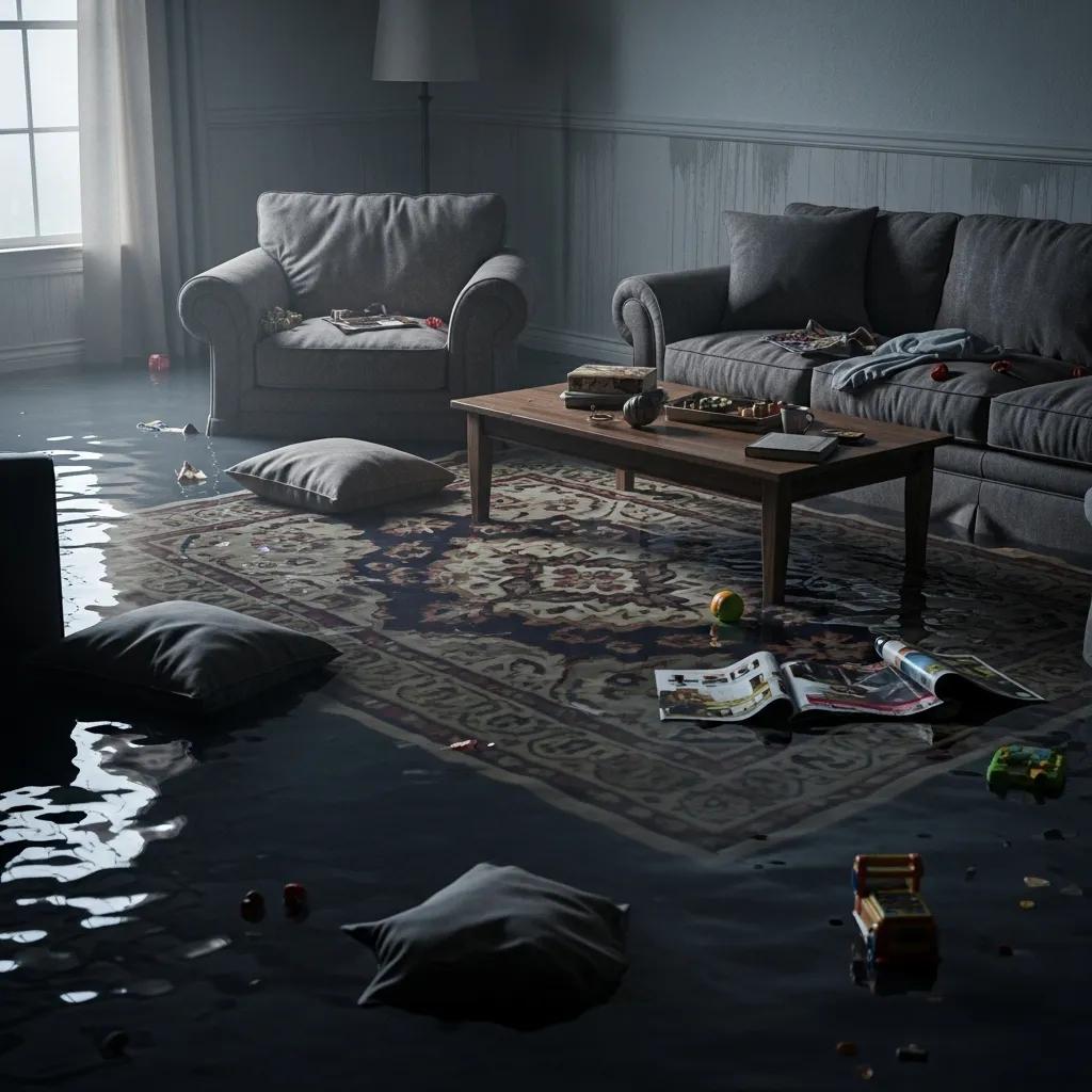 Flooded living room with water damage, illustrating the risks of delaying plumbing repairs