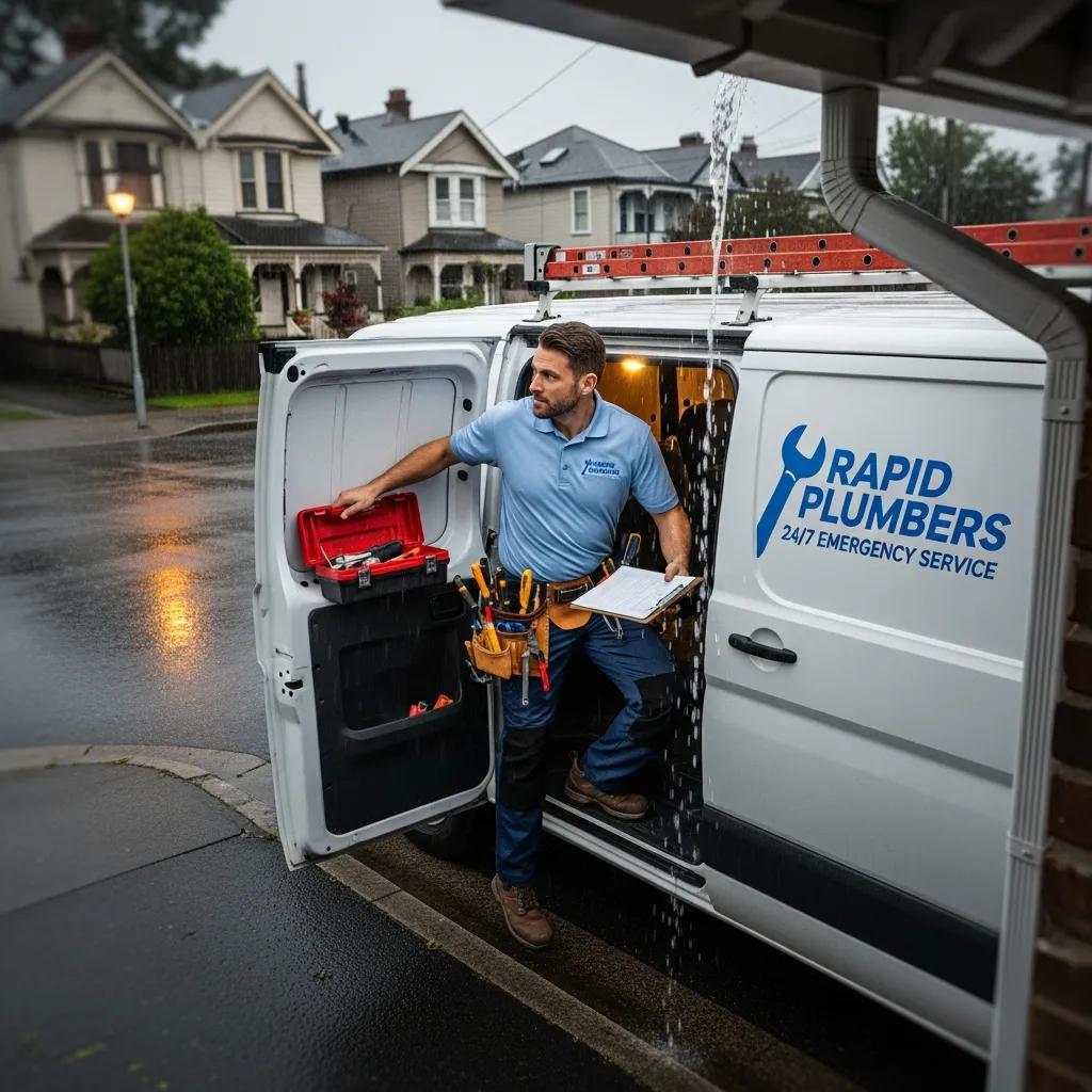 Plumbing technician responding to an emergency call, showcasing urgent plumbing services