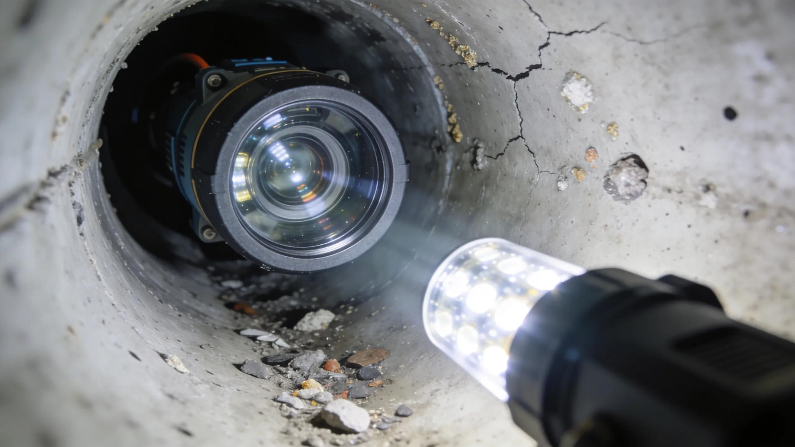 High-definition sewer camera in action performing video inspection in a sewer line
