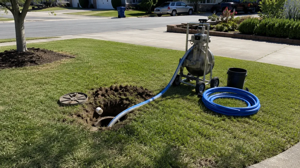 Trenchless sewer repair equipment at a New Castle County home