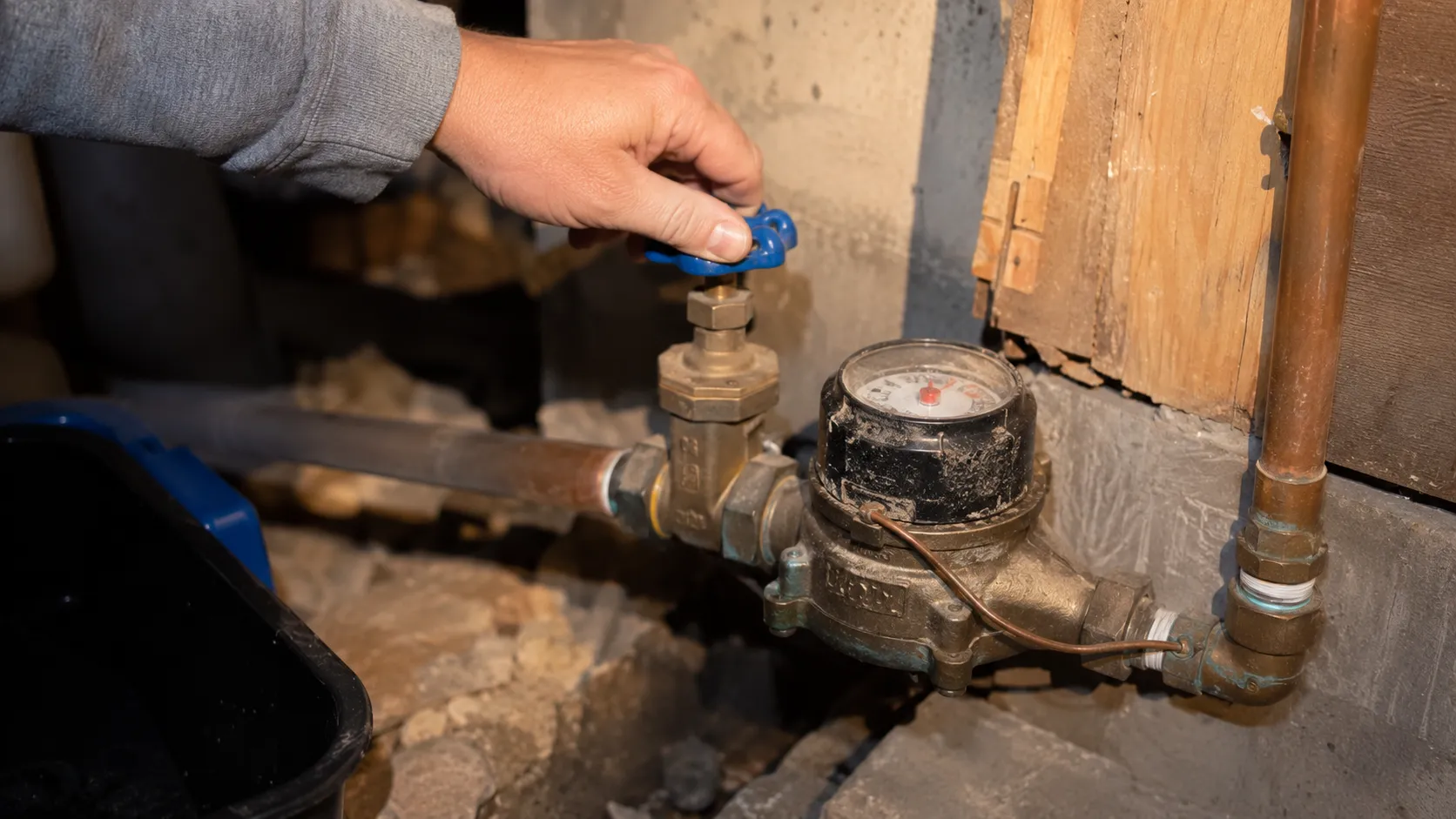 Homeowner locating the main water shut-off valve