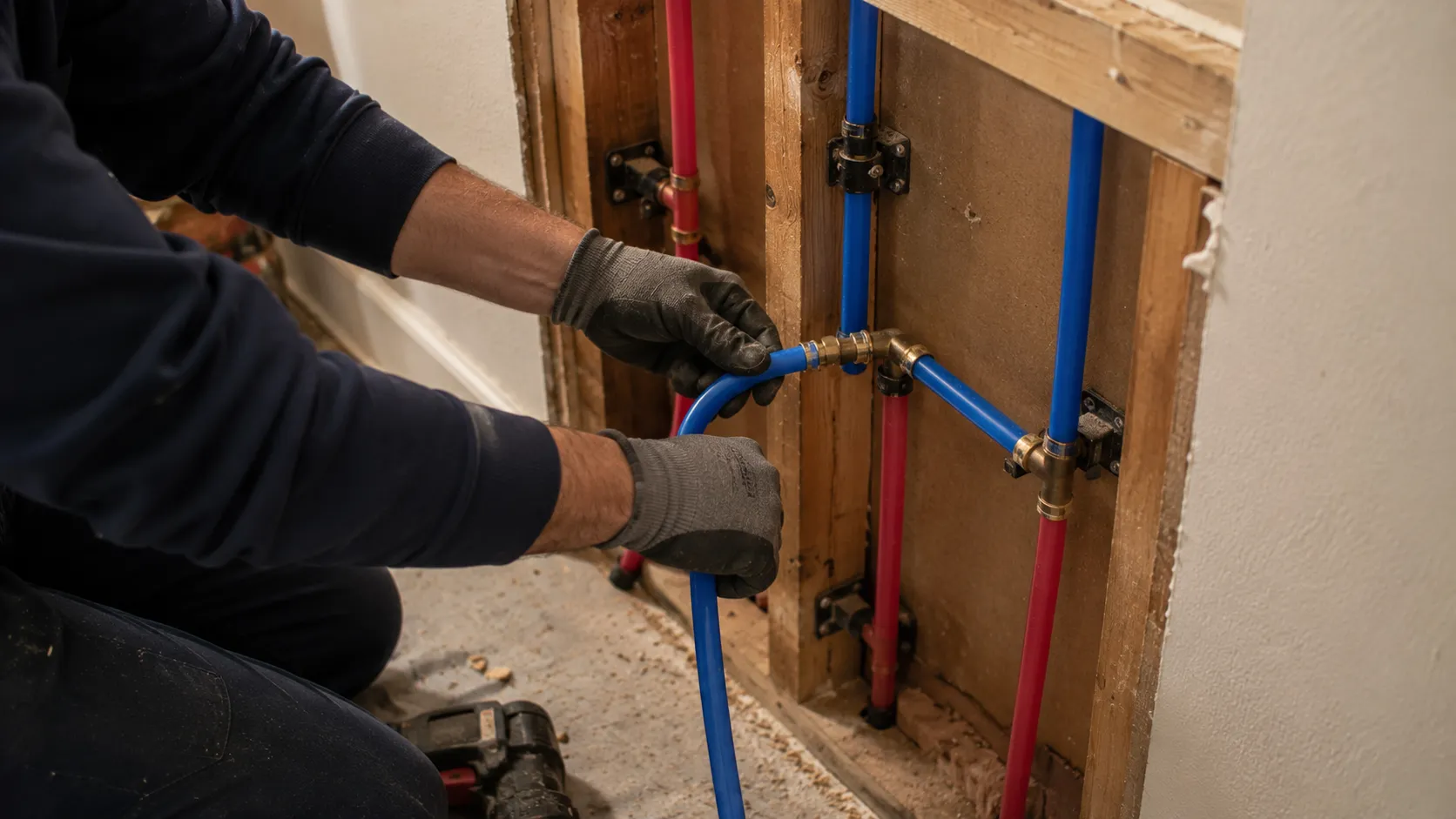 Plumber running new supply lines during a whole-house repiping project