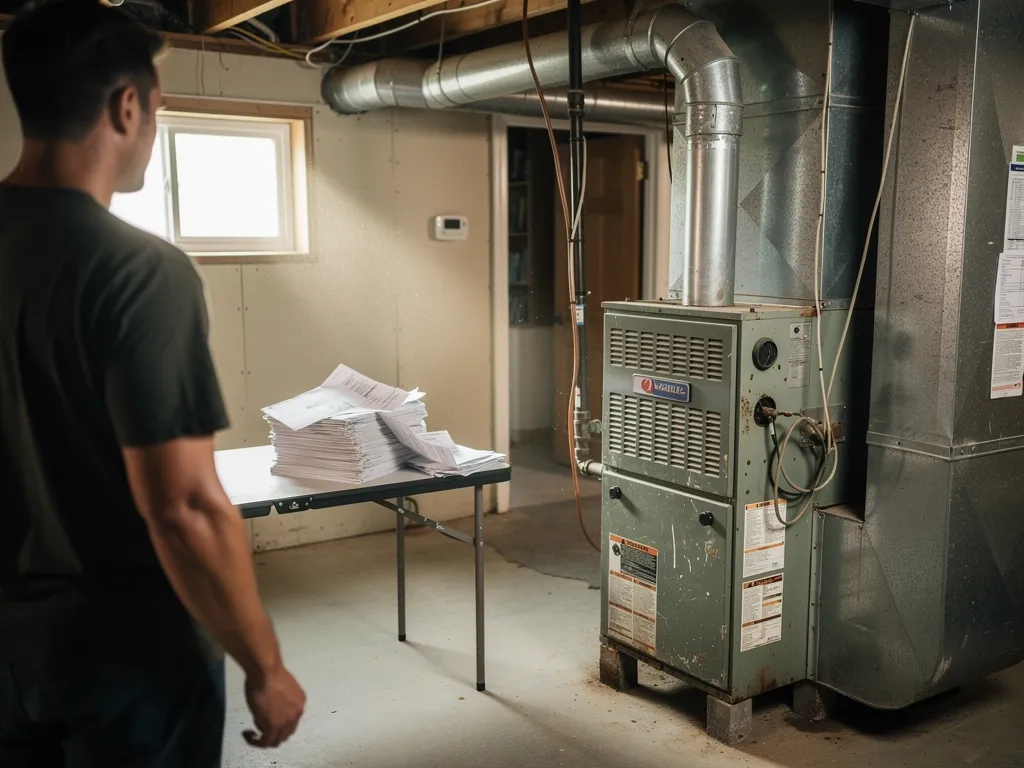 Aging residential furnace unit in a home mechanical room