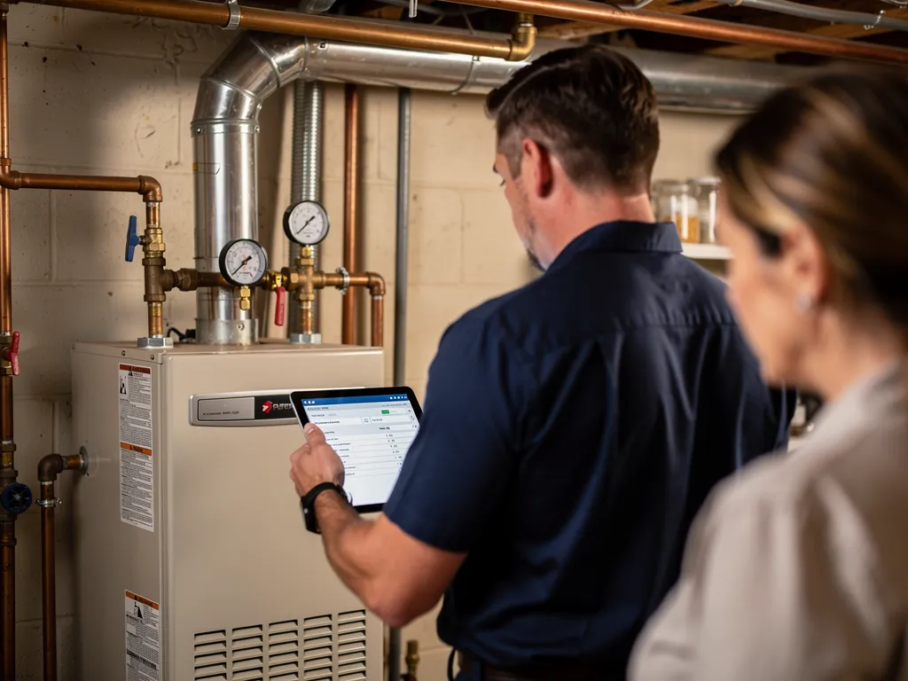 licensed technician repairing a residential boiler unit