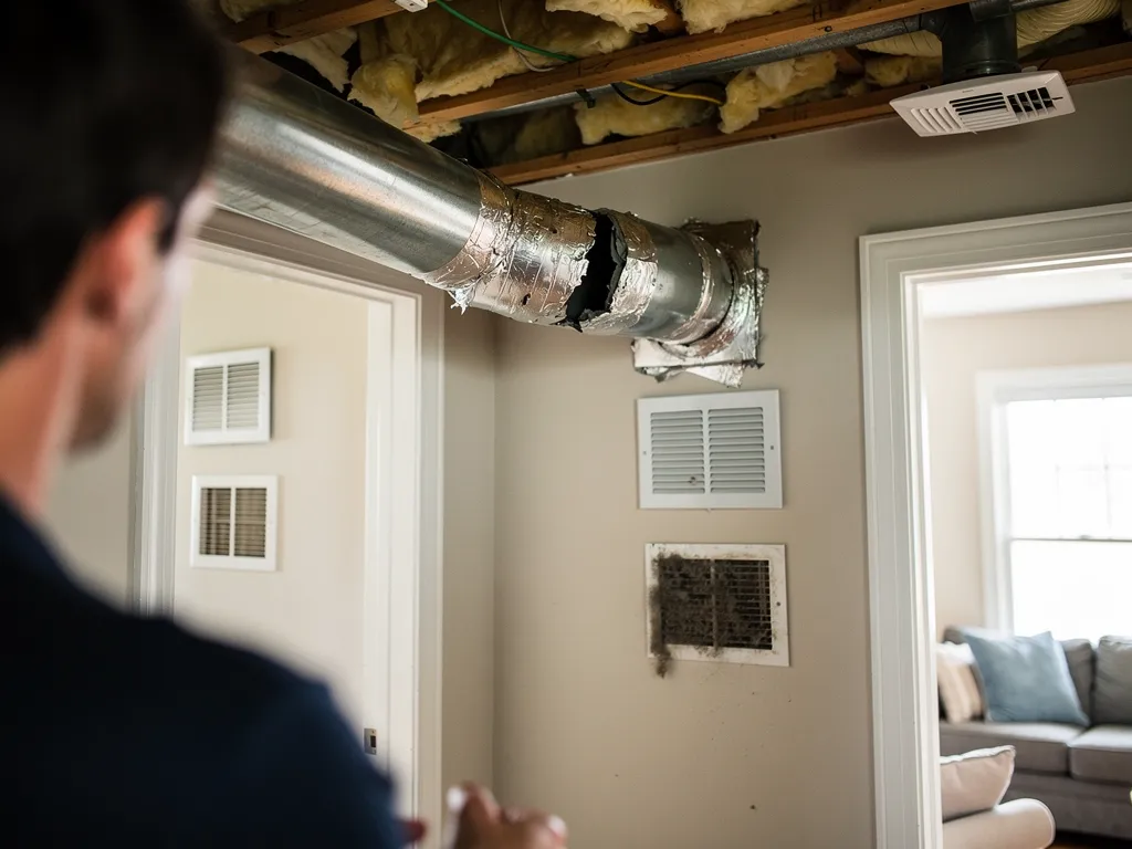 Leaky and disconnected ductwork causing duct leaks in attic