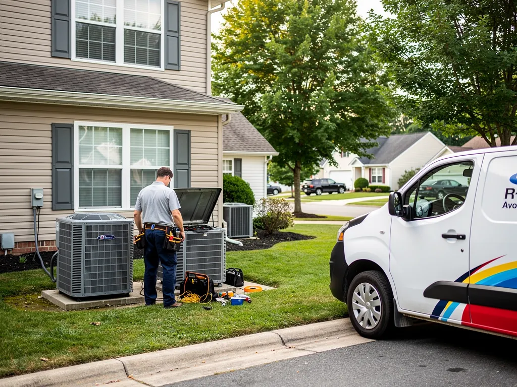 Noble Home Services technician servicing a home HVAC unit in Townsend