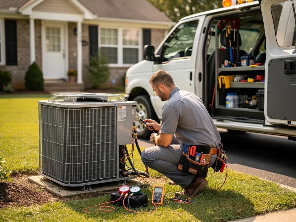 Noble Home Services technician arriving for an AC repair visit