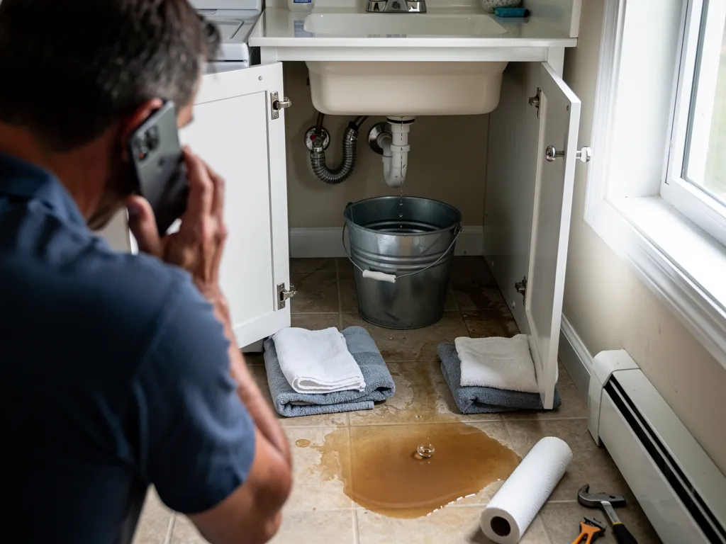 Person on the phone describing a plumbing issue