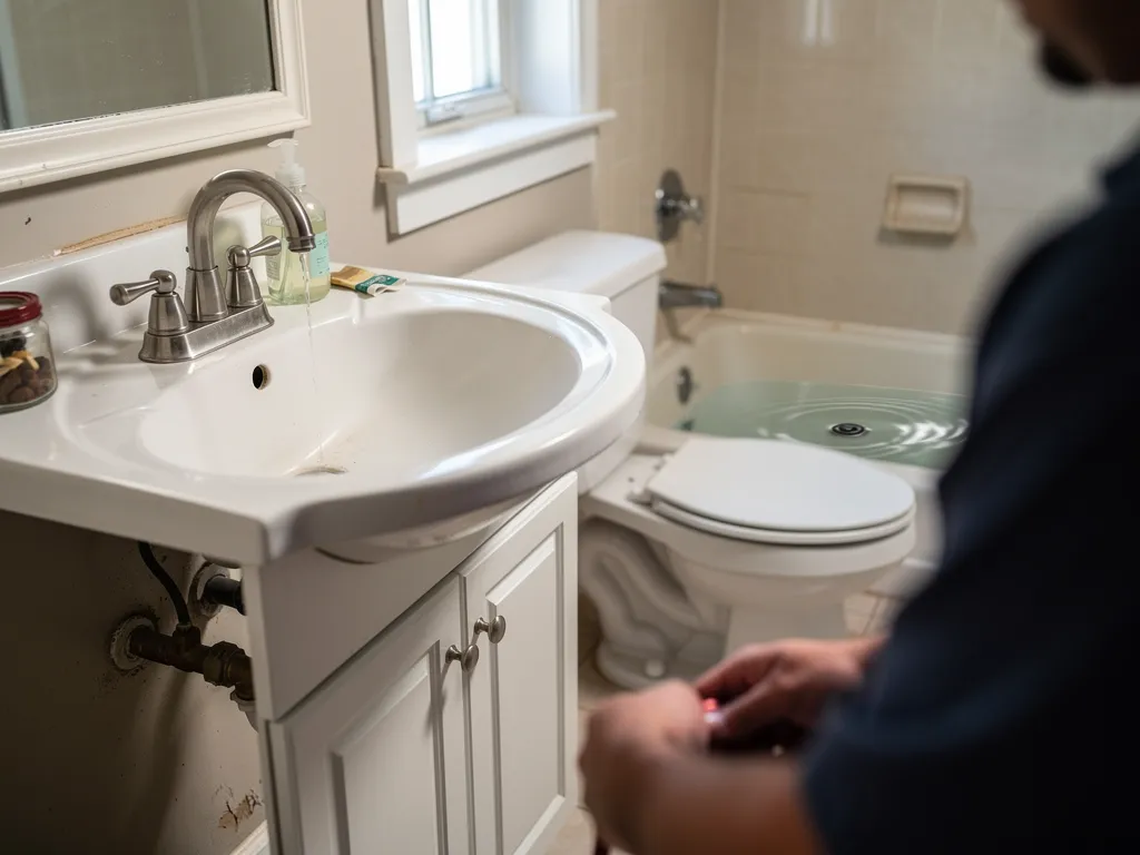 Dripping faucet over a bathroom sink
